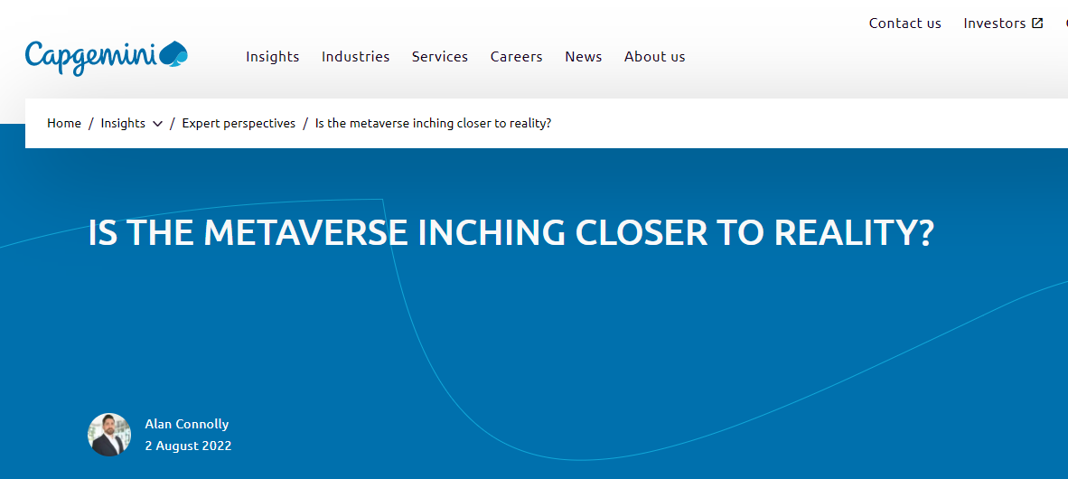 A page from Capgemini’s blog section with a title ‘Is the metaverse inching closer to reality’