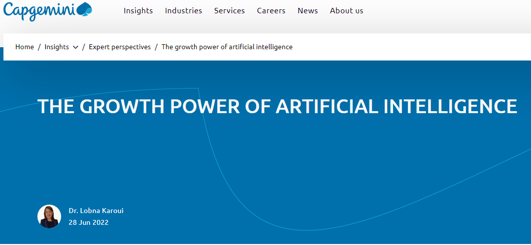 A page from Capgemini’s blog section with a title ‘The growth of artificial intelligence’